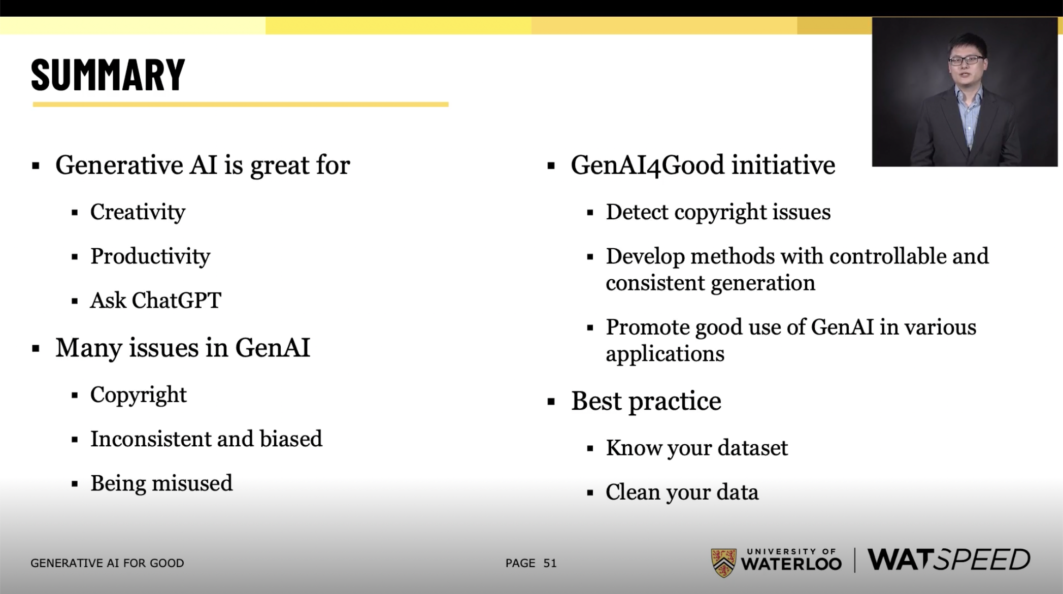 Yuhao Chen summarizes using generative AI for good